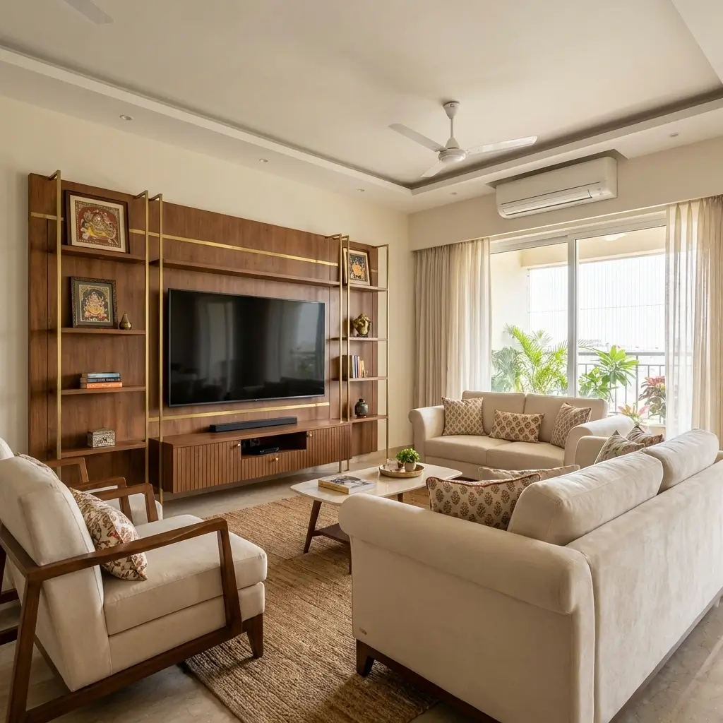 walnut-brass-tv-paneling-with-cabinet
